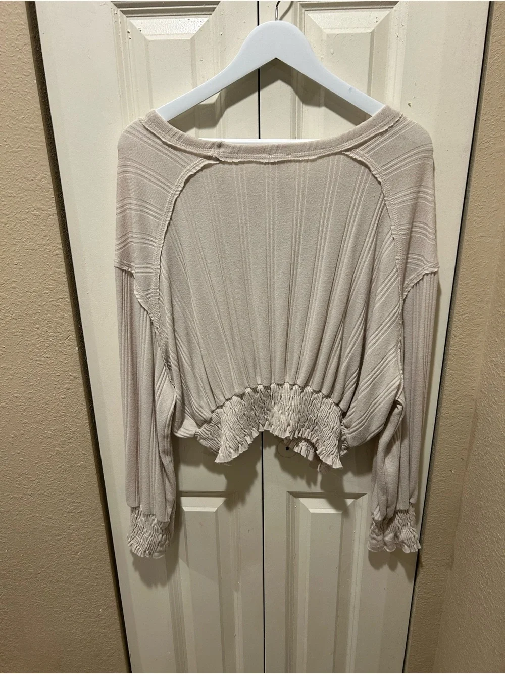 By Together Anthropologie Bohemian Smocked Beige Top , Small Made in uSA